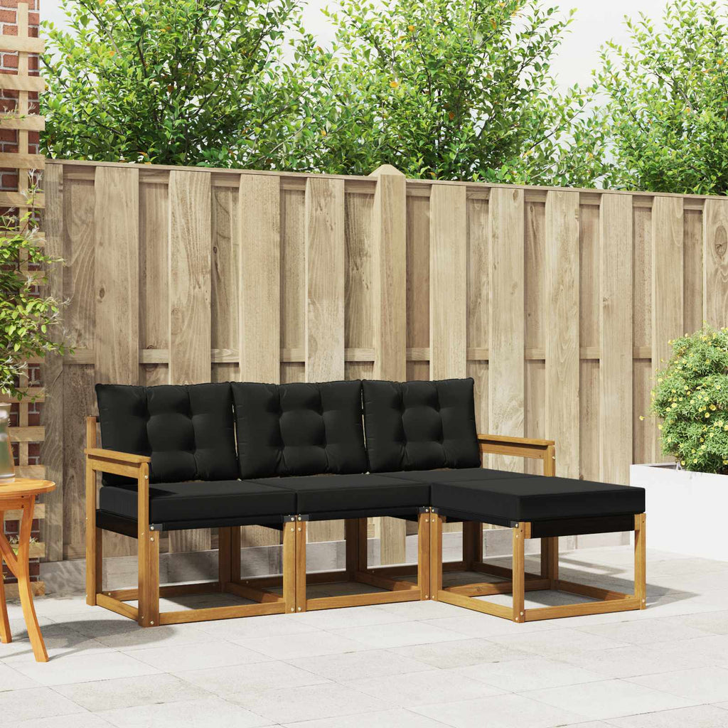 Outdoor-Sofagarnitur mit Kissen 4 pcs Natürlich und Schwarz