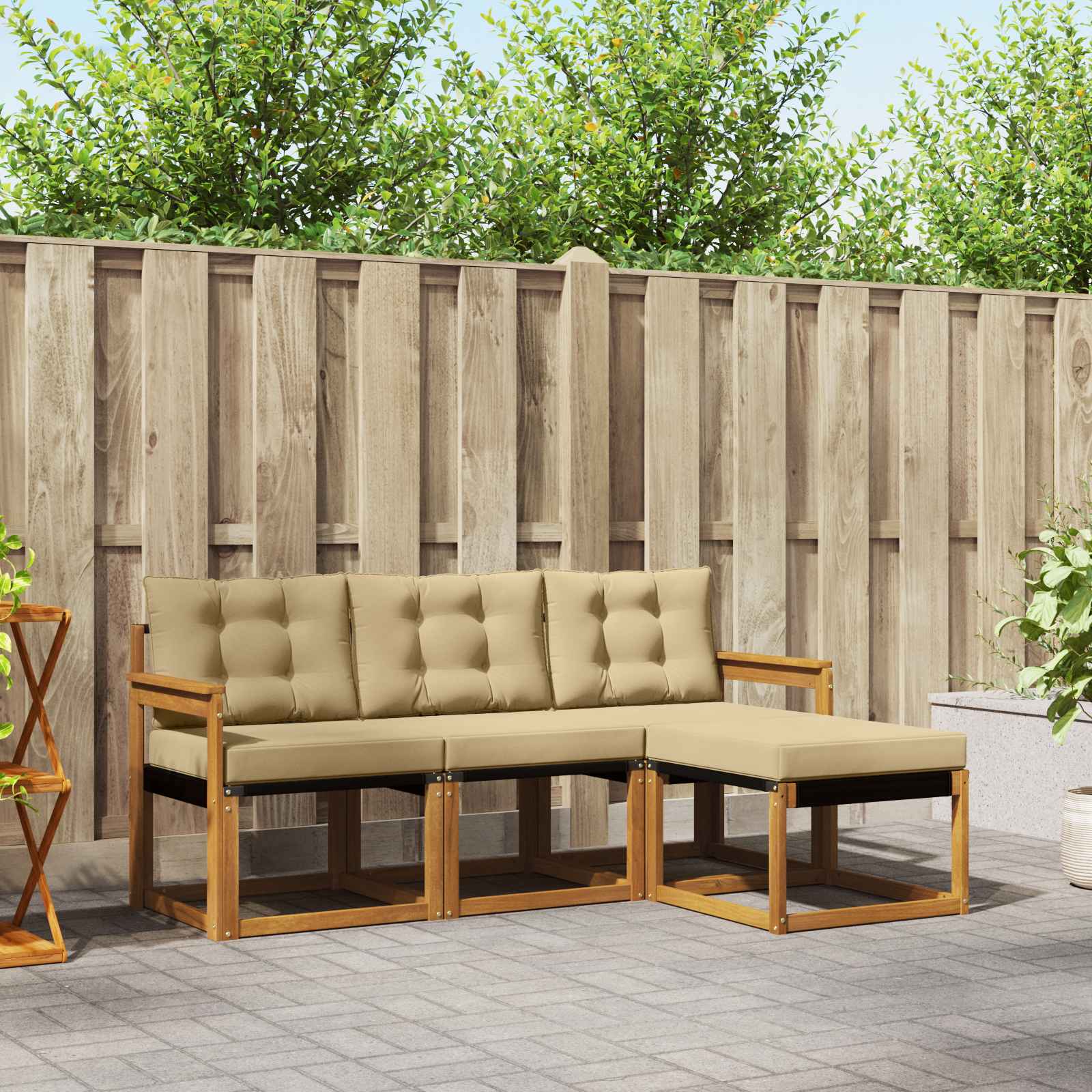 Outdoor-Sofagarnitur mit Kissen 4 pcs Natur und Beige