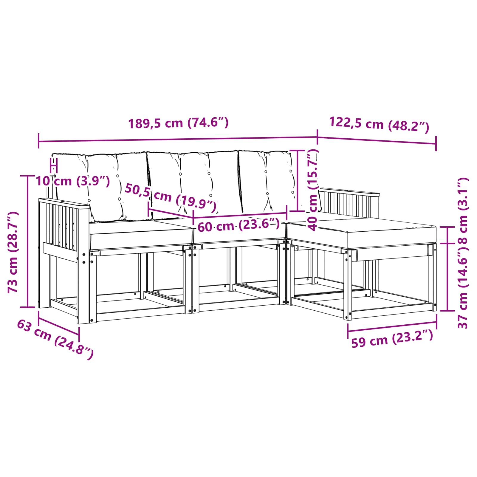 Outdoor-Sofagarnitur mit Kissen 4 pcs Natur und Creme