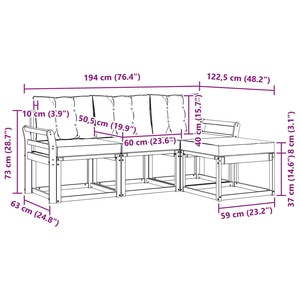 Outdoor-Sofagarnitur mit Kissen 4 pcs Natürlich und Hellgrau