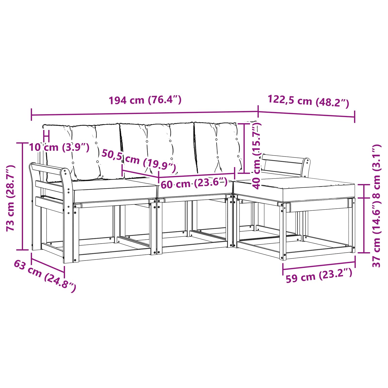 Outdoor-Sofagarnitur mit Kissen 4 pcs Natürlich und Hellgrau