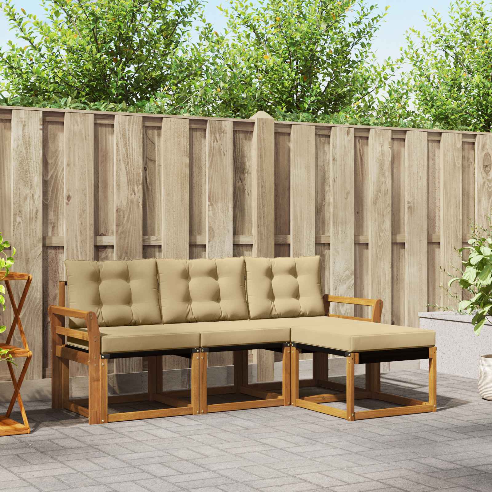 Outdoor-Sofagarnitur mit Kissen 4 pcs Natur und Beige