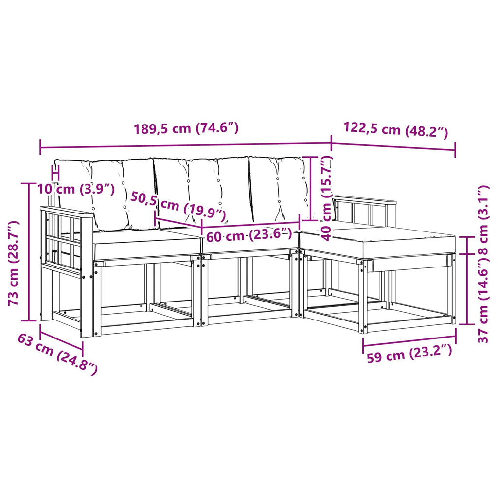 Outdoor-Sofagarnitur mit Kissen 4 pcs Natürlich und Hellgrau