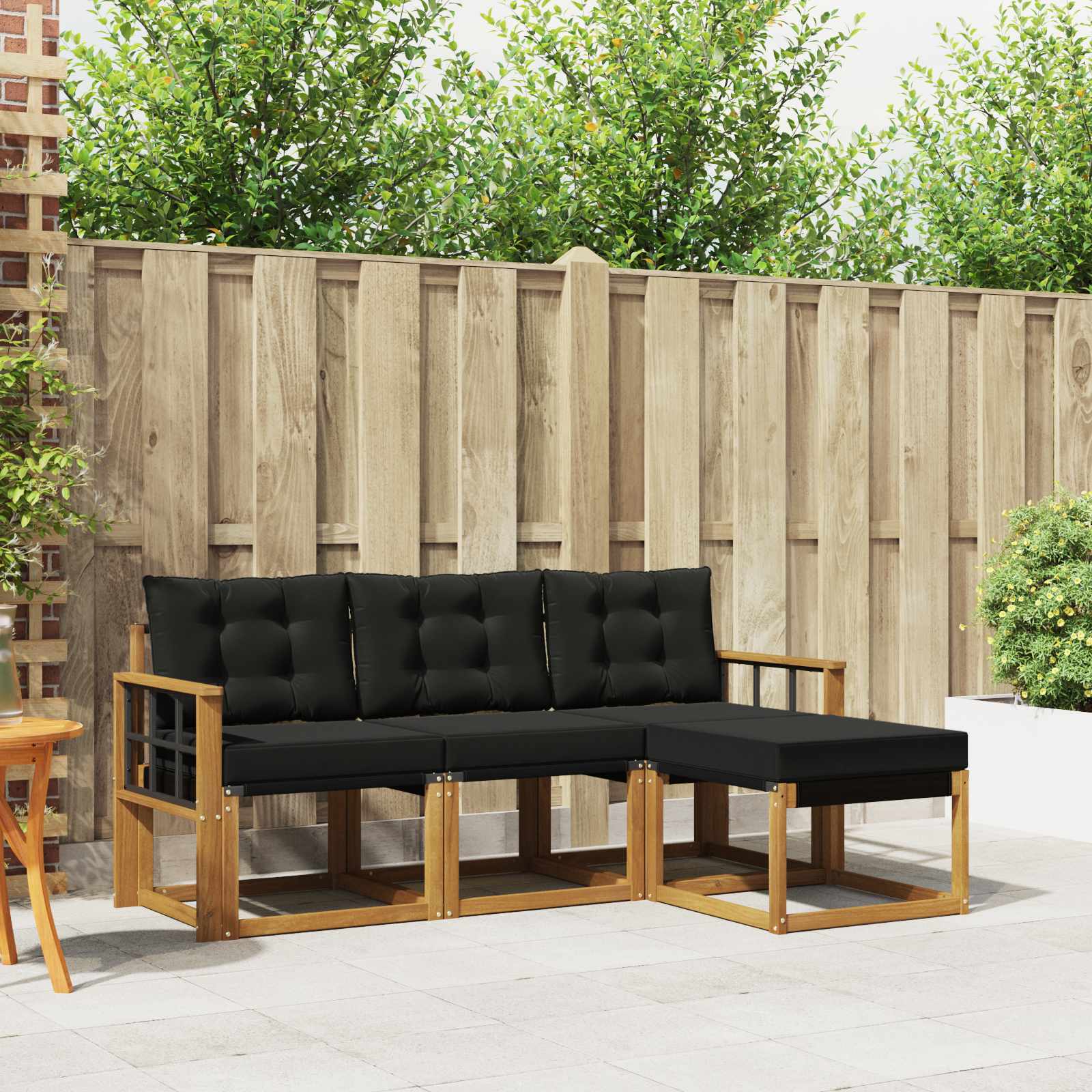 Outdoor-Sofagarnitur mit Kissen 4 pcs Natürlich und Schwarz