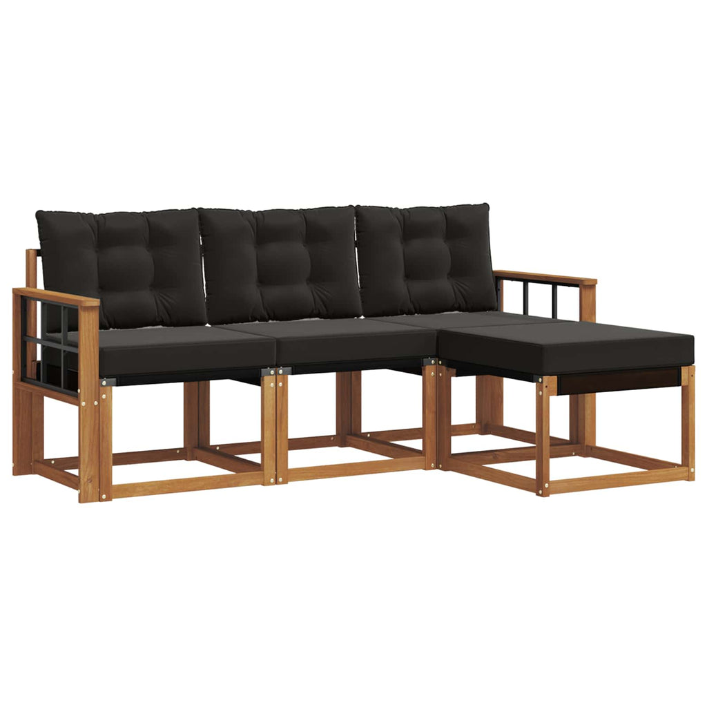 Outdoor-Sofagarnitur mit Kissen 4 pcs Natürlich und Schwarz