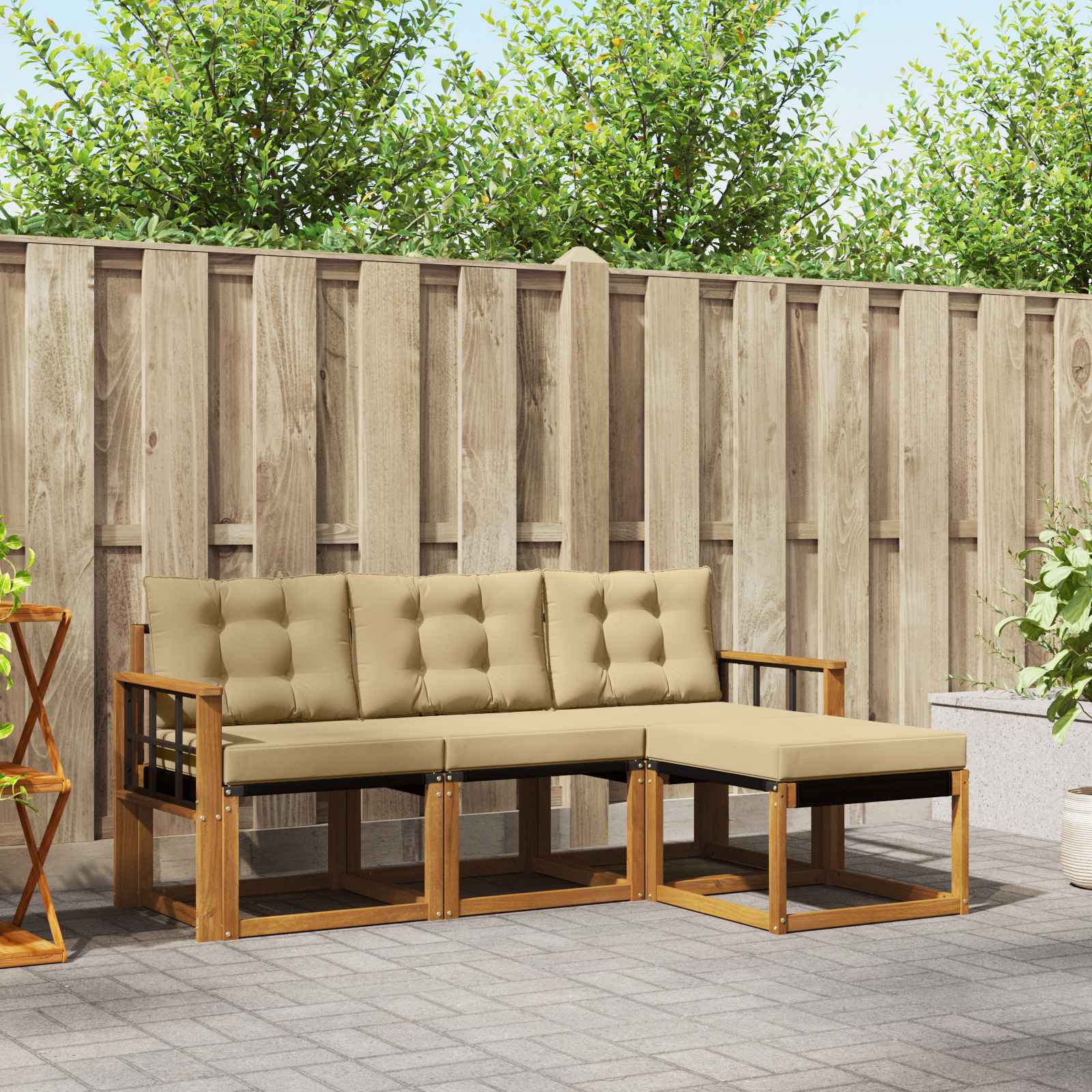 Outdoor-Sofagarnitur mit Kissen 4 pcs Natur und Beige