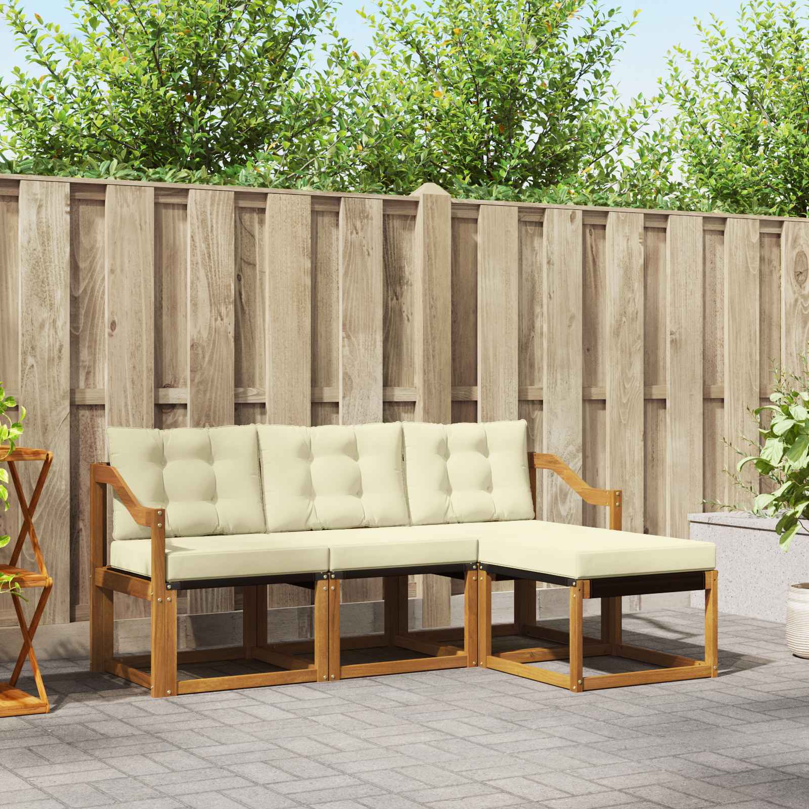 Outdoor-Sofagarnitur mit Kissen 4 pcs Natur und Creme