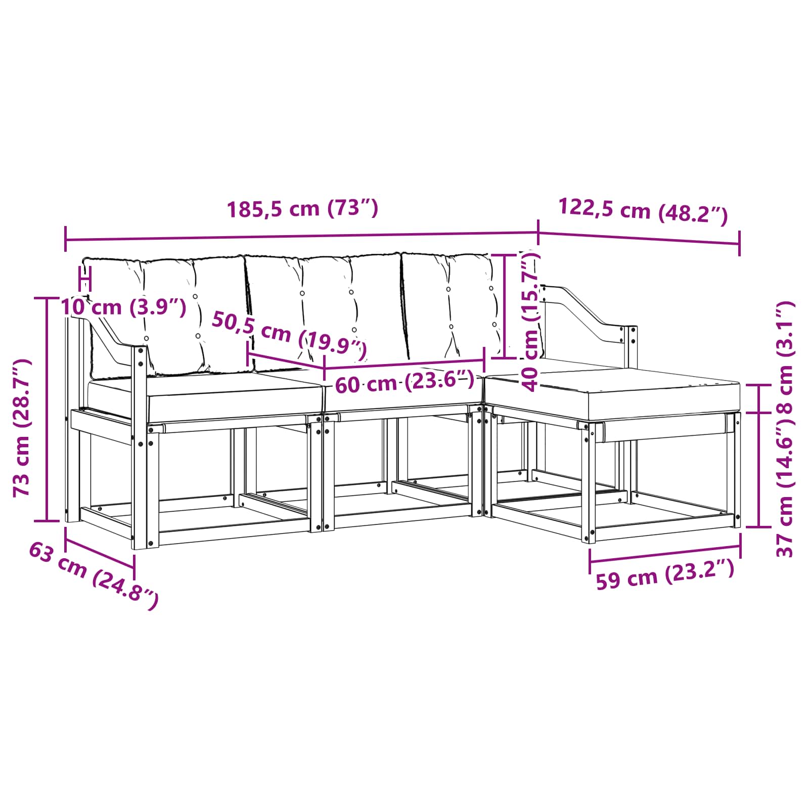 Outdoor-Sofagarnitur mit Kissen 4 pcs Natürlich und Schwarz
