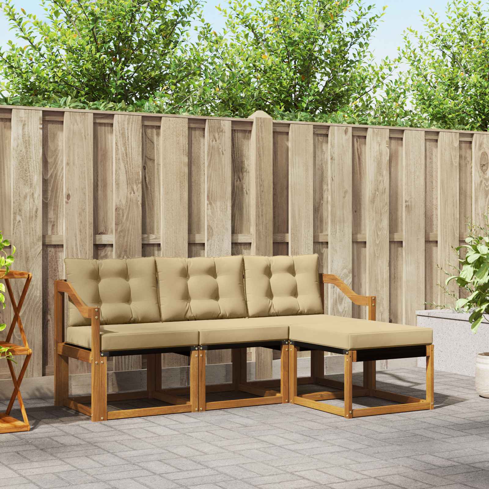 Outdoor-Sofagarnitur mit Kissen 4 pcs Natur und Beige
