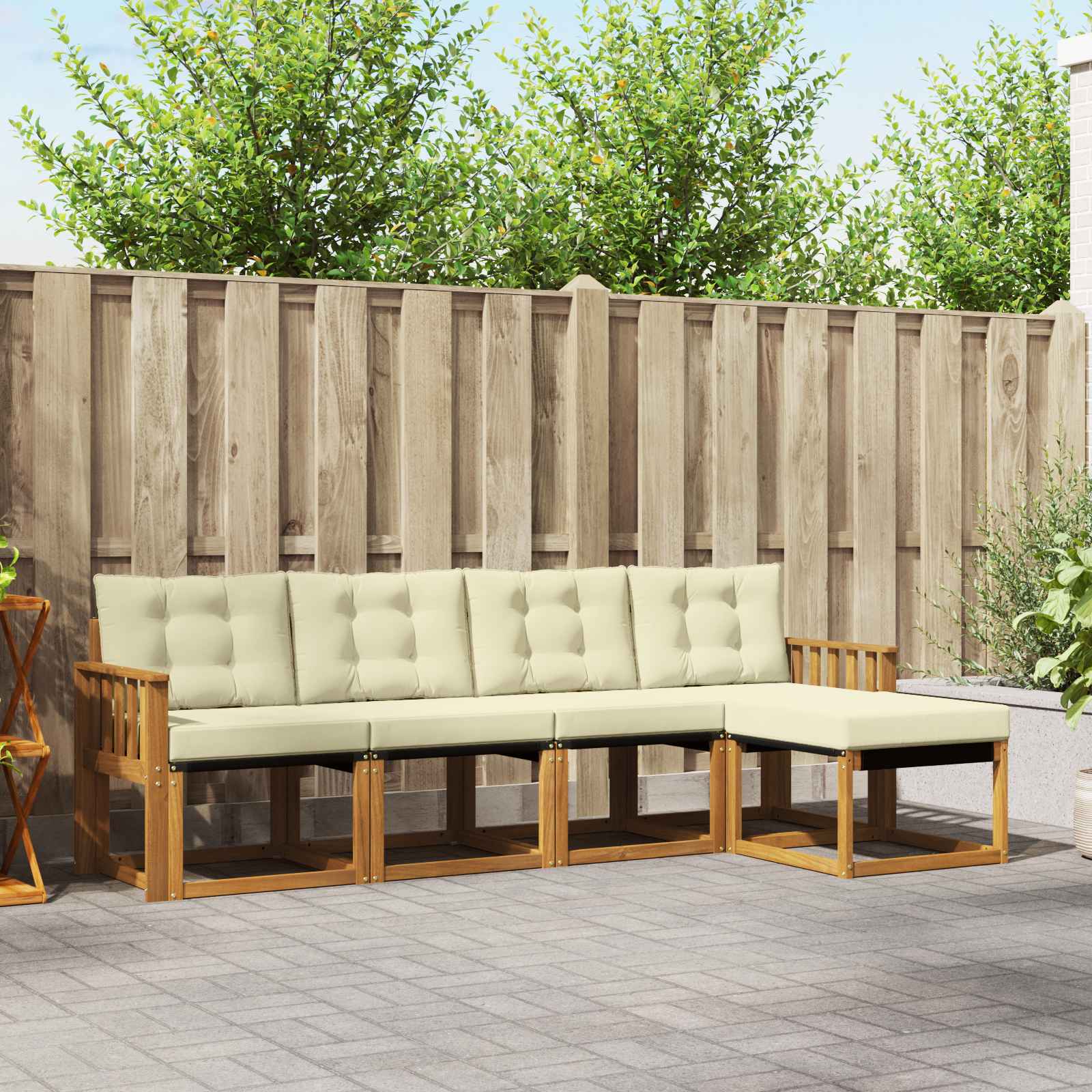 Outdoor-Sofagarnitur mit Kissen 5 pcs Natur und Creme