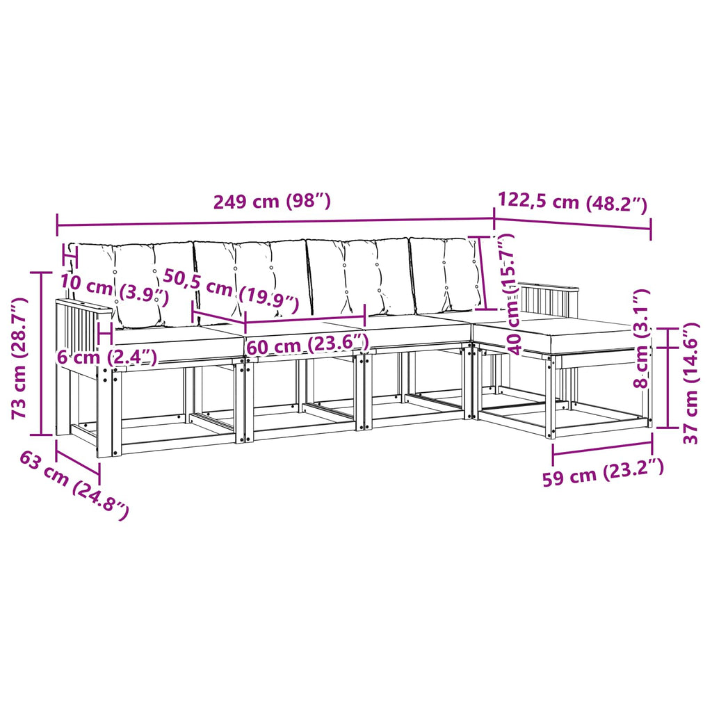 Outdoor-Sofagarnitur mit Kissen 5 pcs Natur und Creme