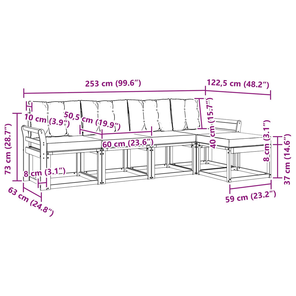 Outdoor-Sofagarnitur mit Kissen 5 pcs Natürlich und Schwarz