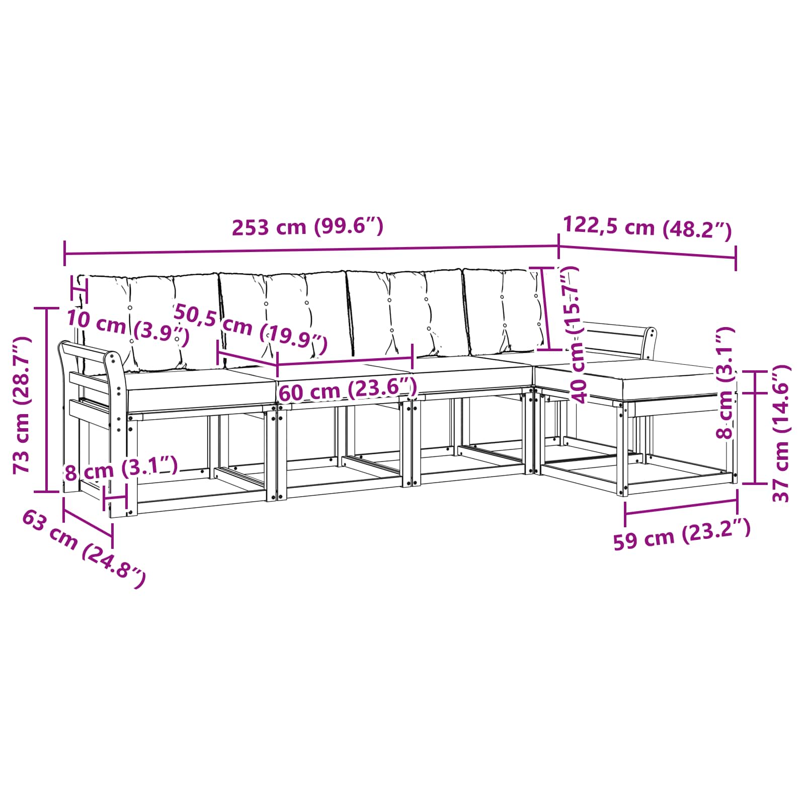 Outdoor-Sofagarnitur mit Kissen 5 pcs Natürlich und Schwarz