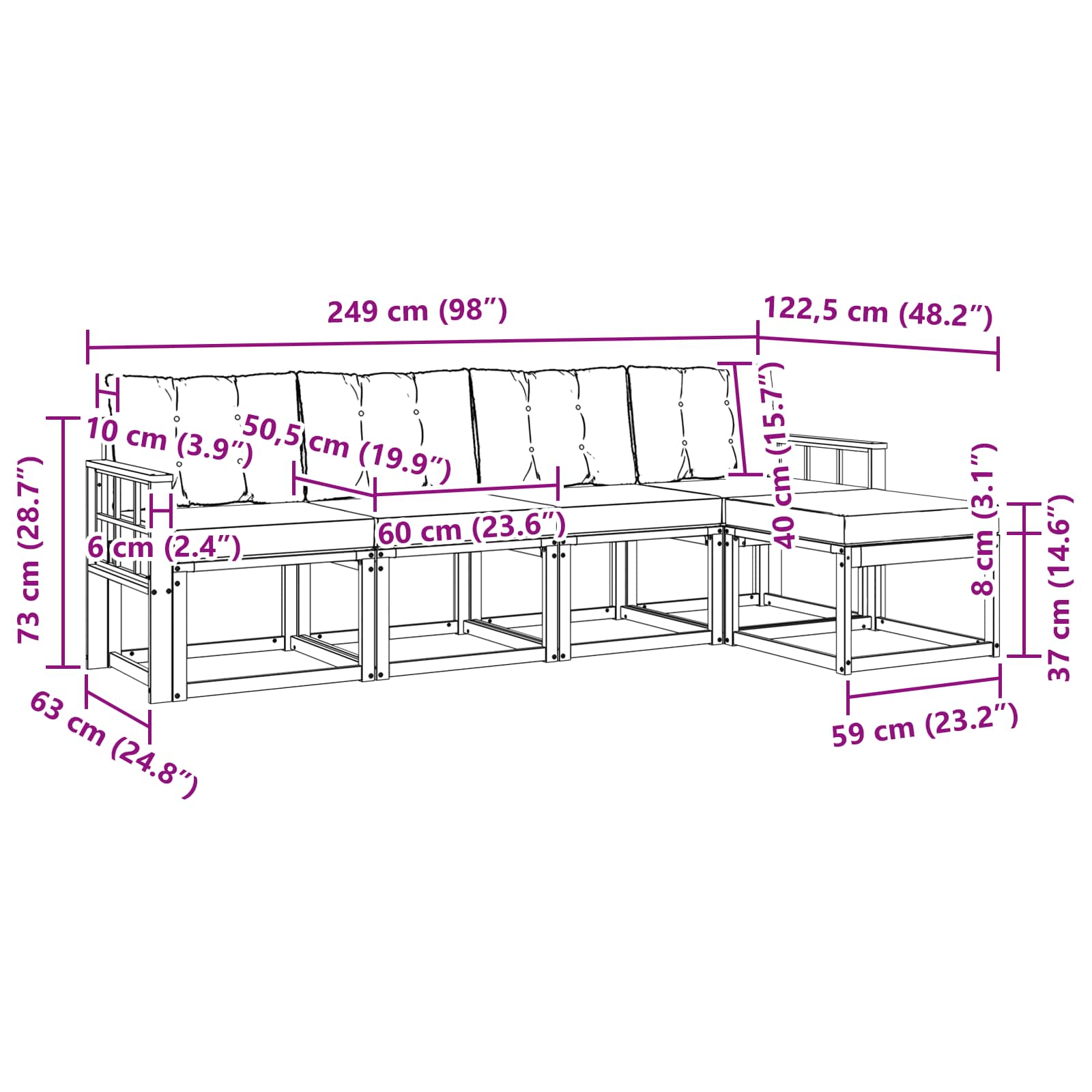 Outdoor-Sofagarnitur mit Kissen 5 pcs Natürlich und Schwarz
