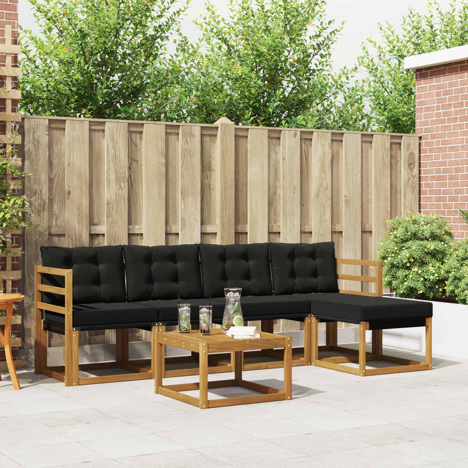 Outdoor-Sofagarnitur mit Kissen 6 pcs Natürlich und Schwarz