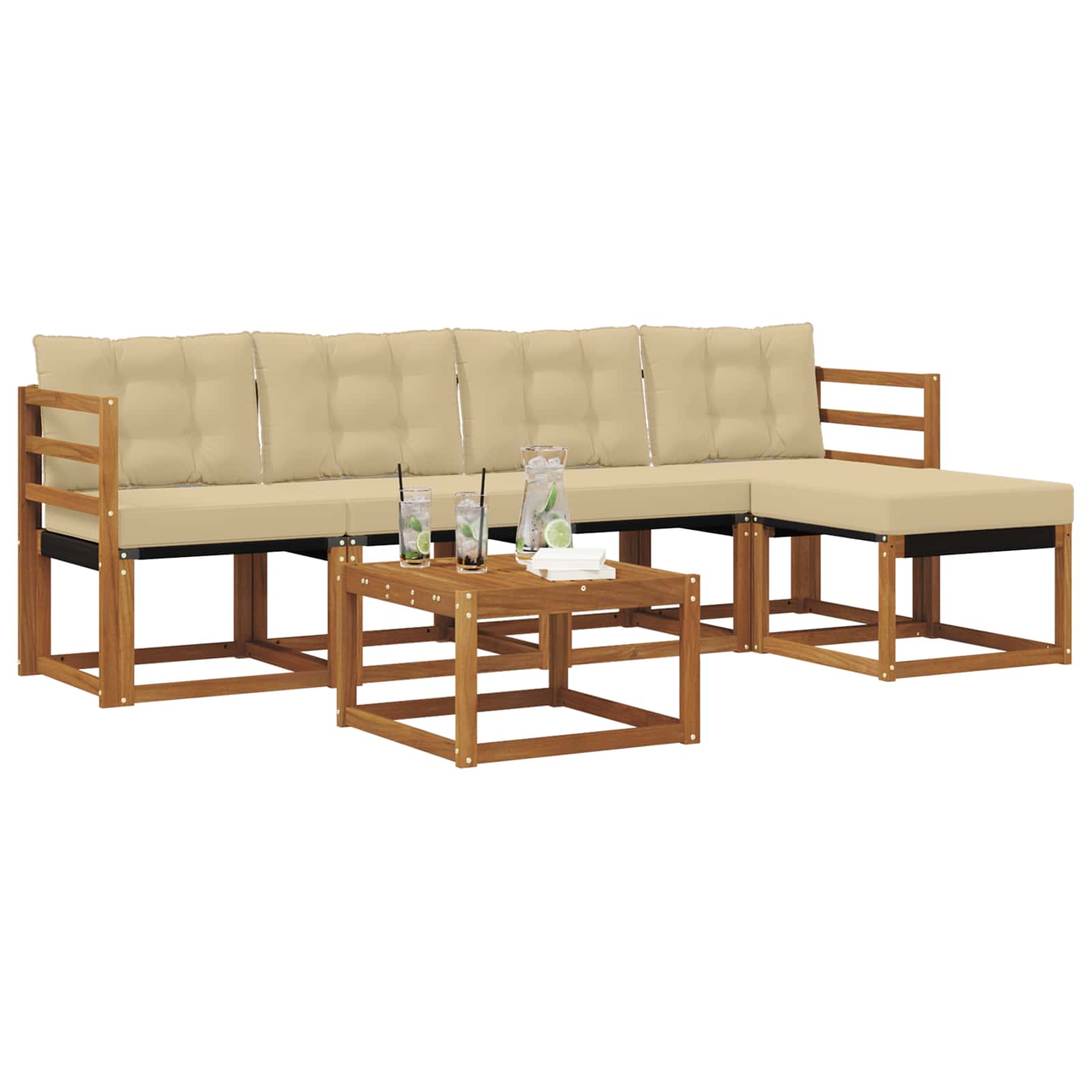 Outdoor-Sofagarnitur mit Kissen 6 pcs Natur und Beige