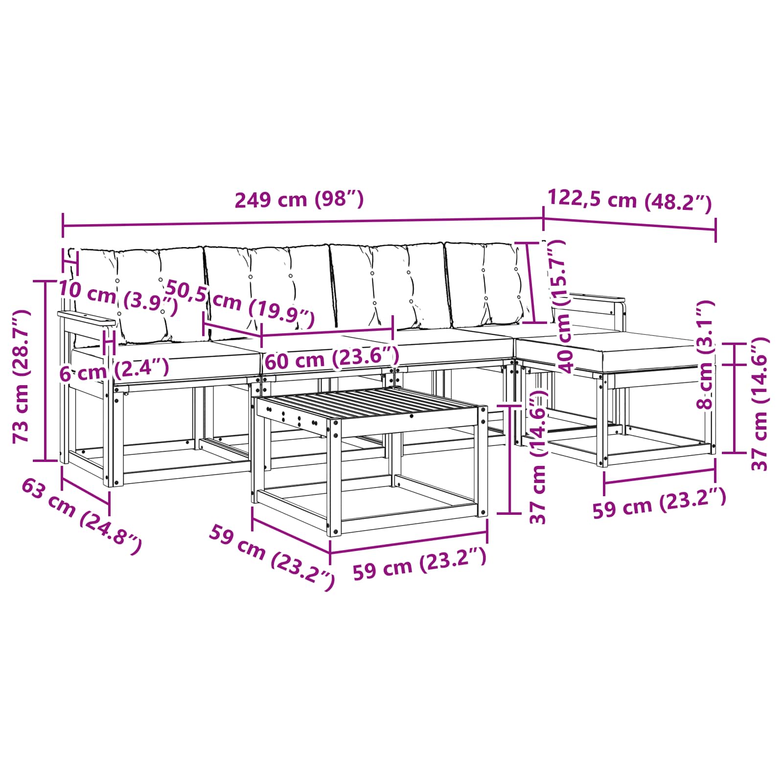 Outdoor-Sofagarnitur mit Kissen 6 pcs Natürlich und Hellgrau