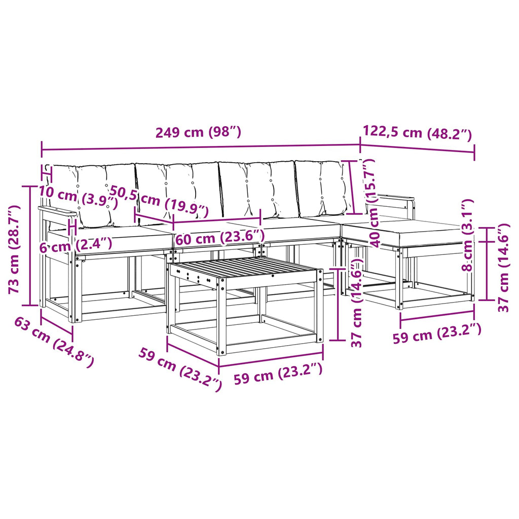 Outdoor-Sofagarnitur mit Kissen 6 pcs Natürlich und Schwarz