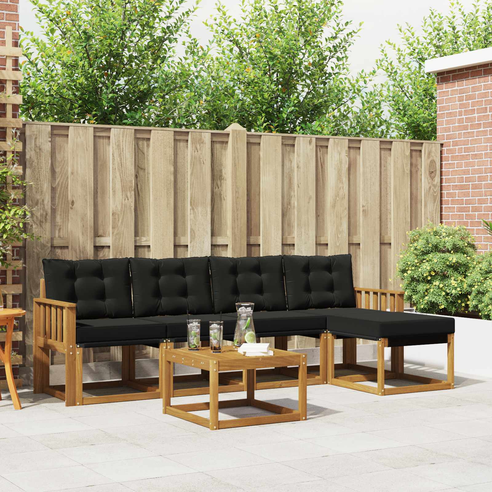 Outdoor-Sofagarnitur mit Kissen 6 pcs Natürlich und Schwarz