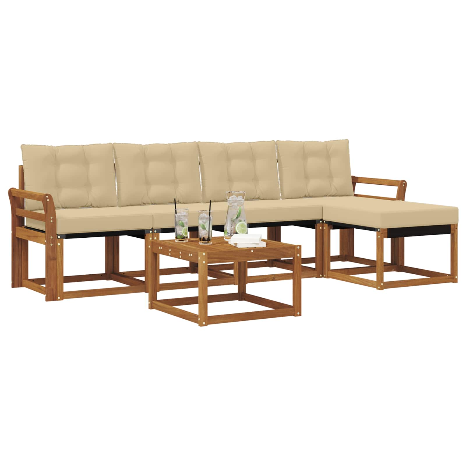 Outdoor-Sofagarnitur mit Kissen 6 pcs Natur und Beige