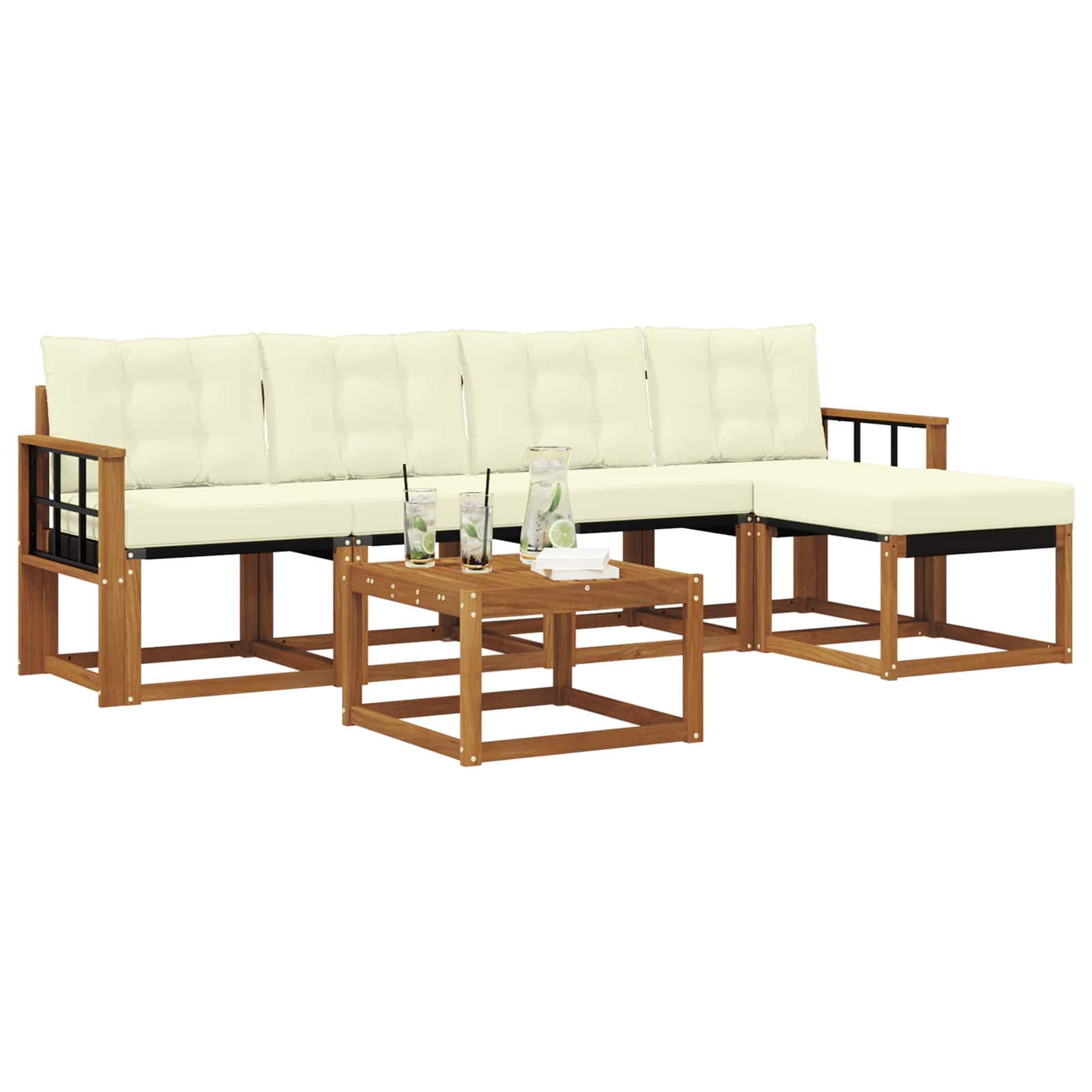 Outdoor-Sofagarnitur mit Kissen 6 pcs Natur und Creme