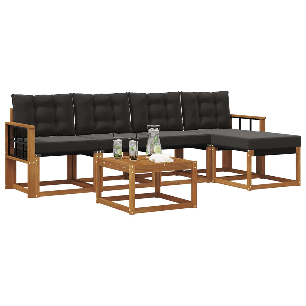 Outdoor-Sofagarnitur mit Kissen 6 pcs Natürlich und Schwarz