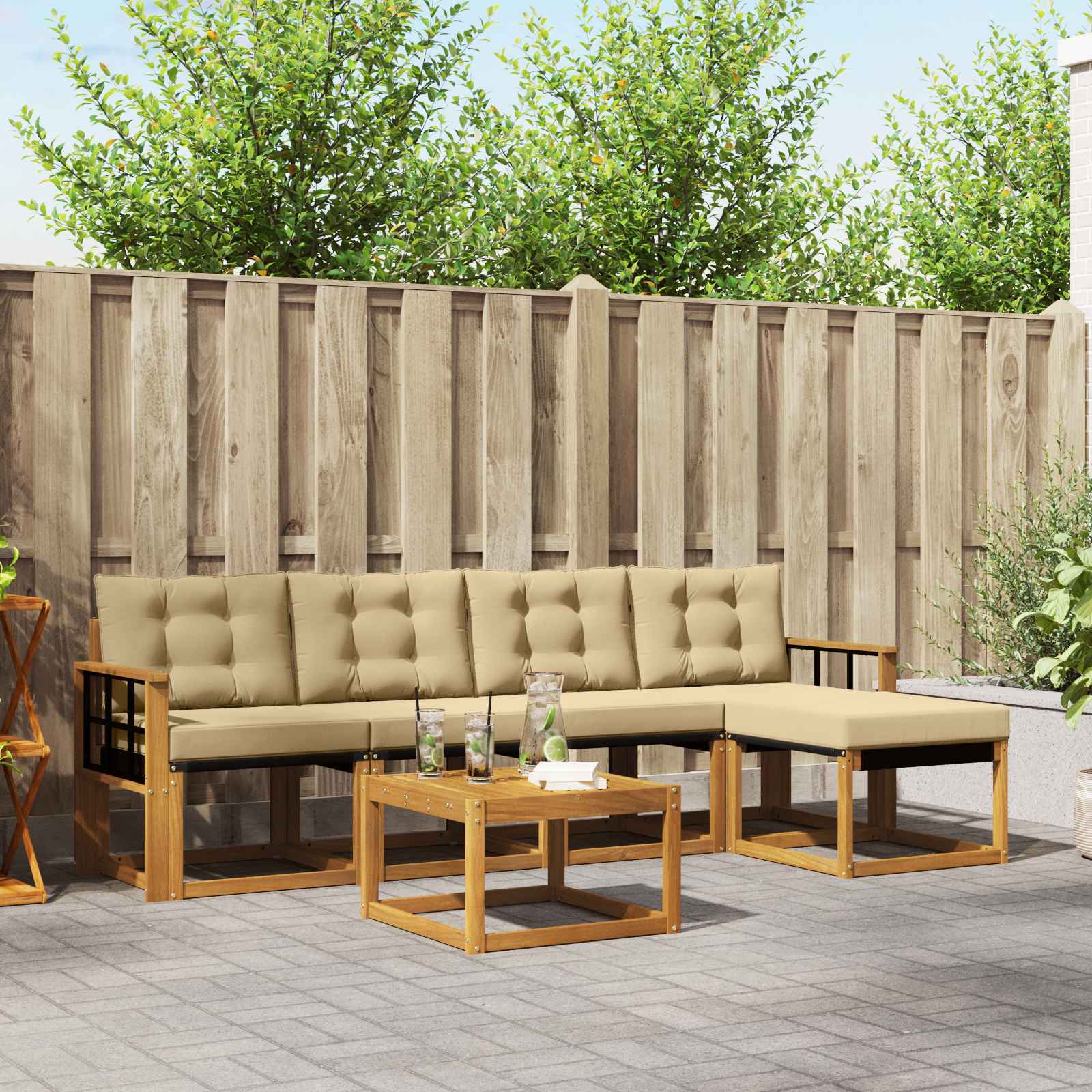 Outdoor-Sofagarnitur mit Kissen 6 pcs Natur und Beige