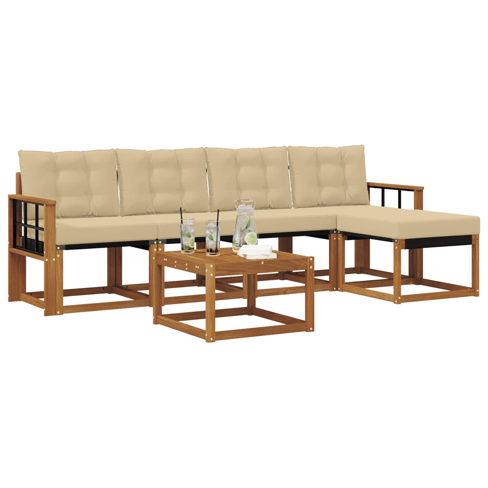 Outdoor-Sofagarnitur mit Kissen 6 pcs Natur und Beige