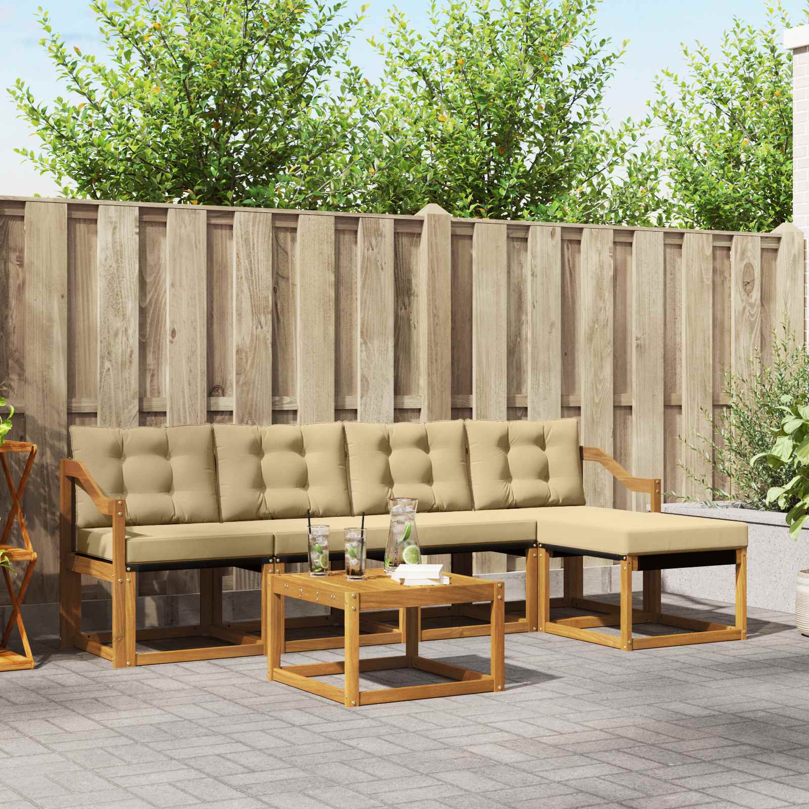 Outdoor-Sofagarnitur mit Kissen 6 pcs Natur und Beige