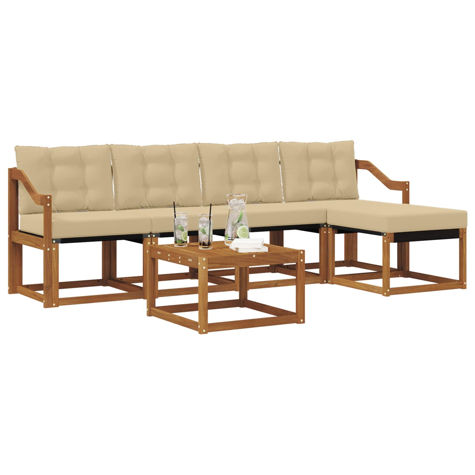 Outdoor-Sofagarnitur mit Kissen 6 pcs Natur und Beige