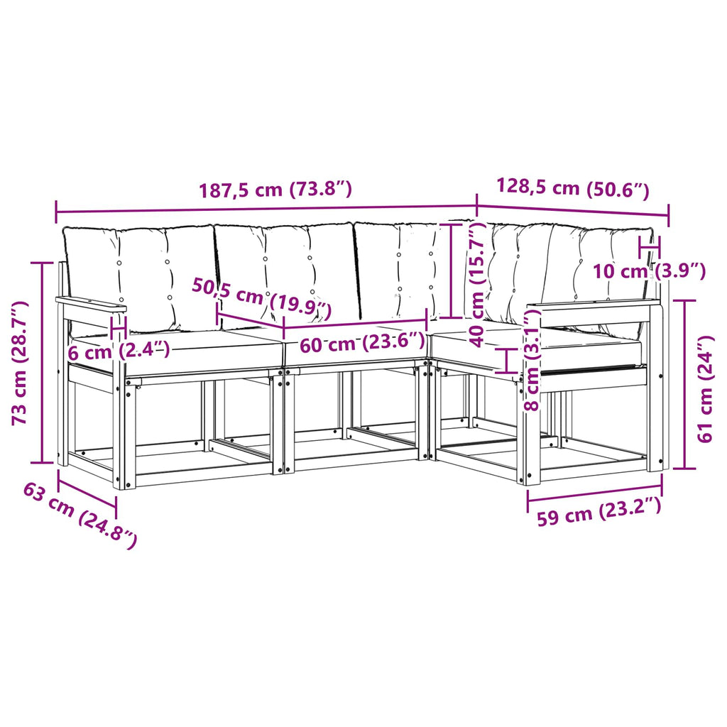 Outdoor-Sofagarnitur mit Kissen 4 pcs Natürlich und Hellgrau