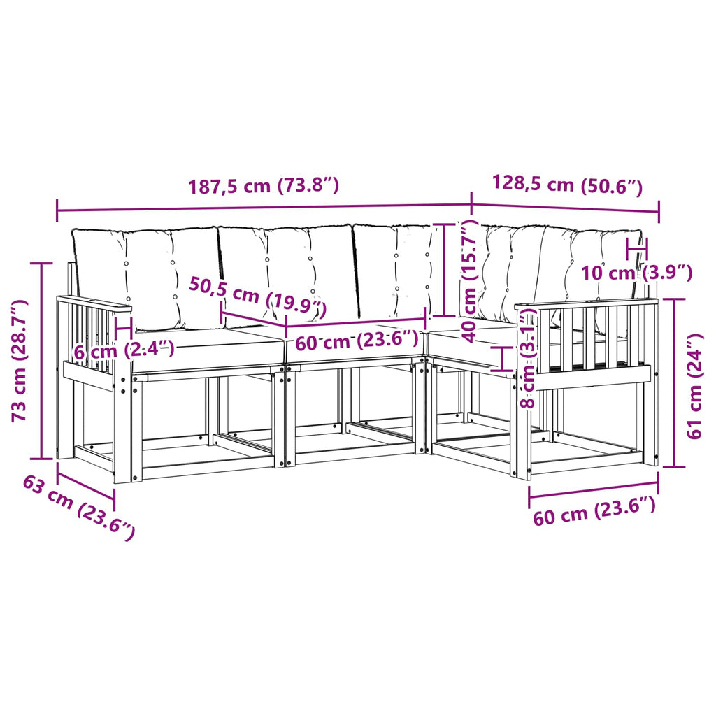 Outdoor-Sofagarnitur mit Kissen 4 pcs Natur und Beige