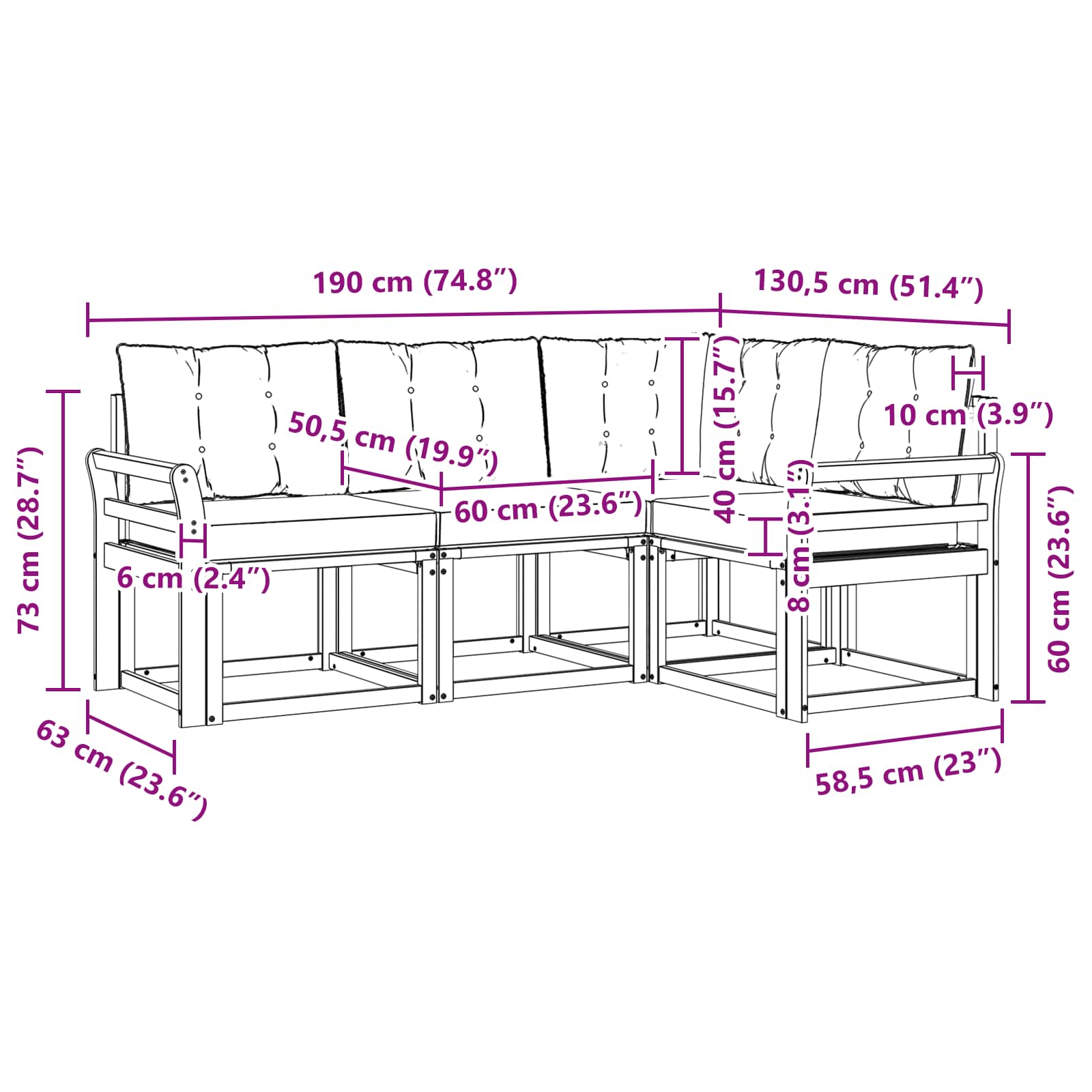 Outdoor-Sofagarnitur mit Kissen 4 pcs Natur und Creme
