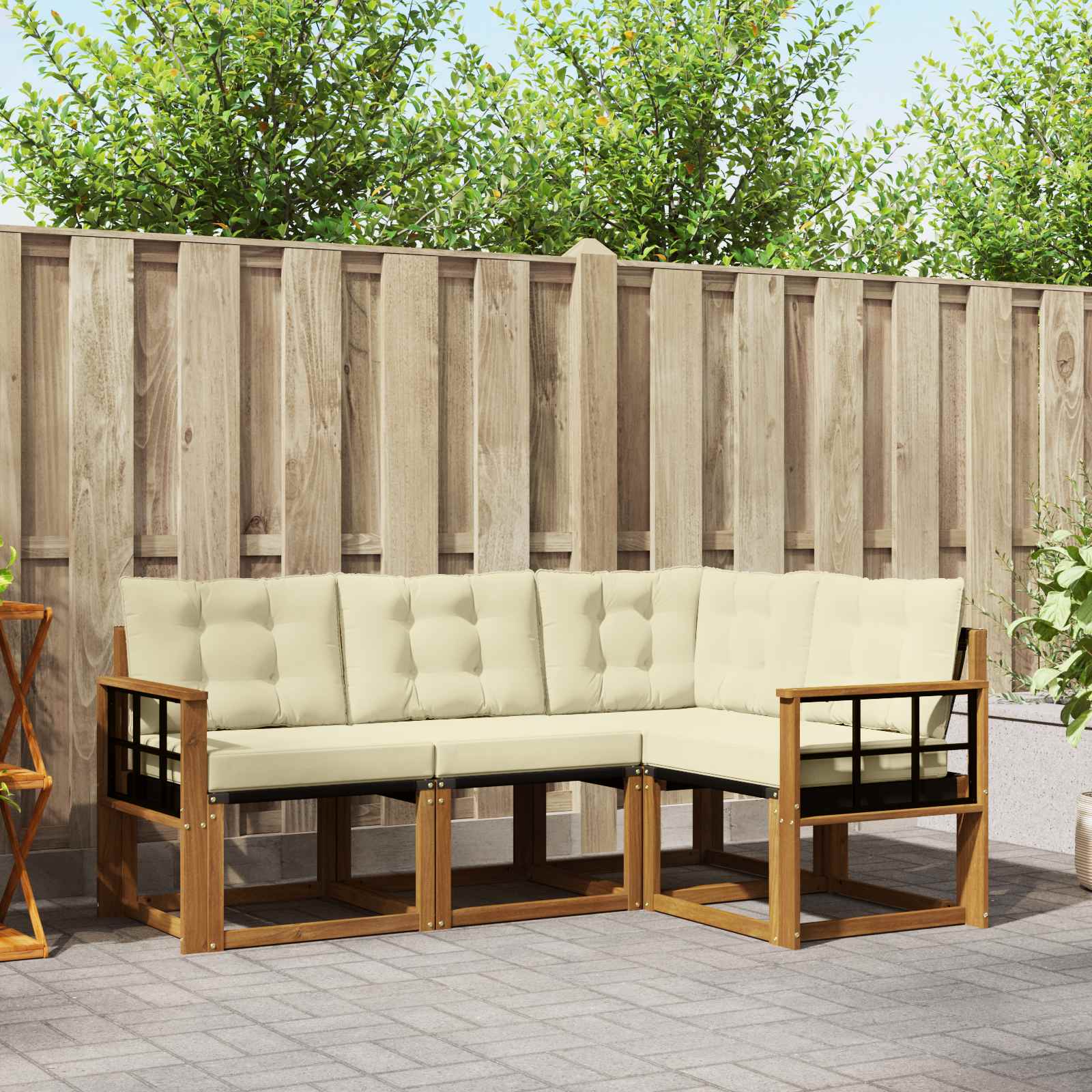 Outdoor-Sofagarnitur mit Kissen 4 pcs Natur und Creme