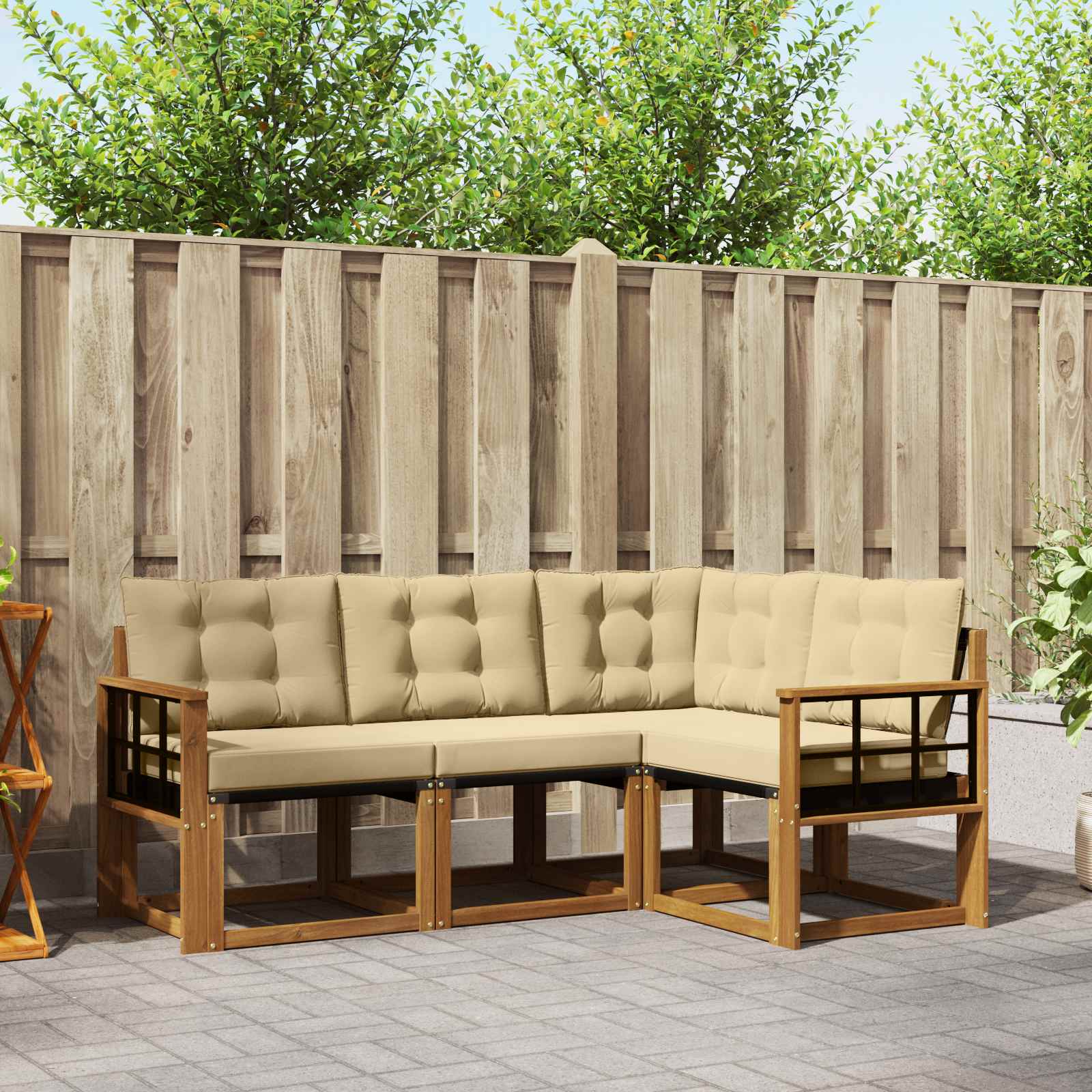 Outdoor-Sofagarnitur mit Kissen 4 pcs Natur und Beige