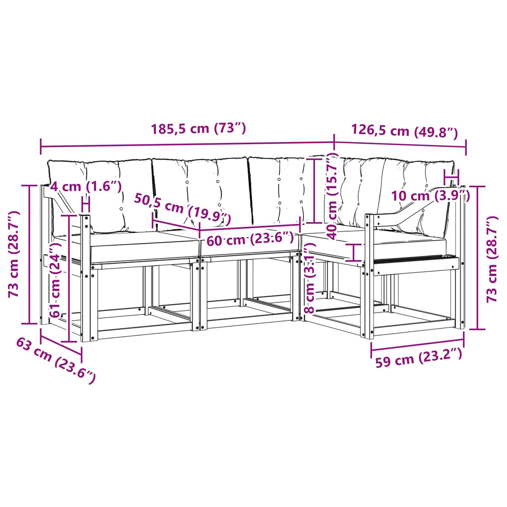 Outdoor-Sofagarnitur mit Kissen 4 pcs Natürlich und Hellgrau