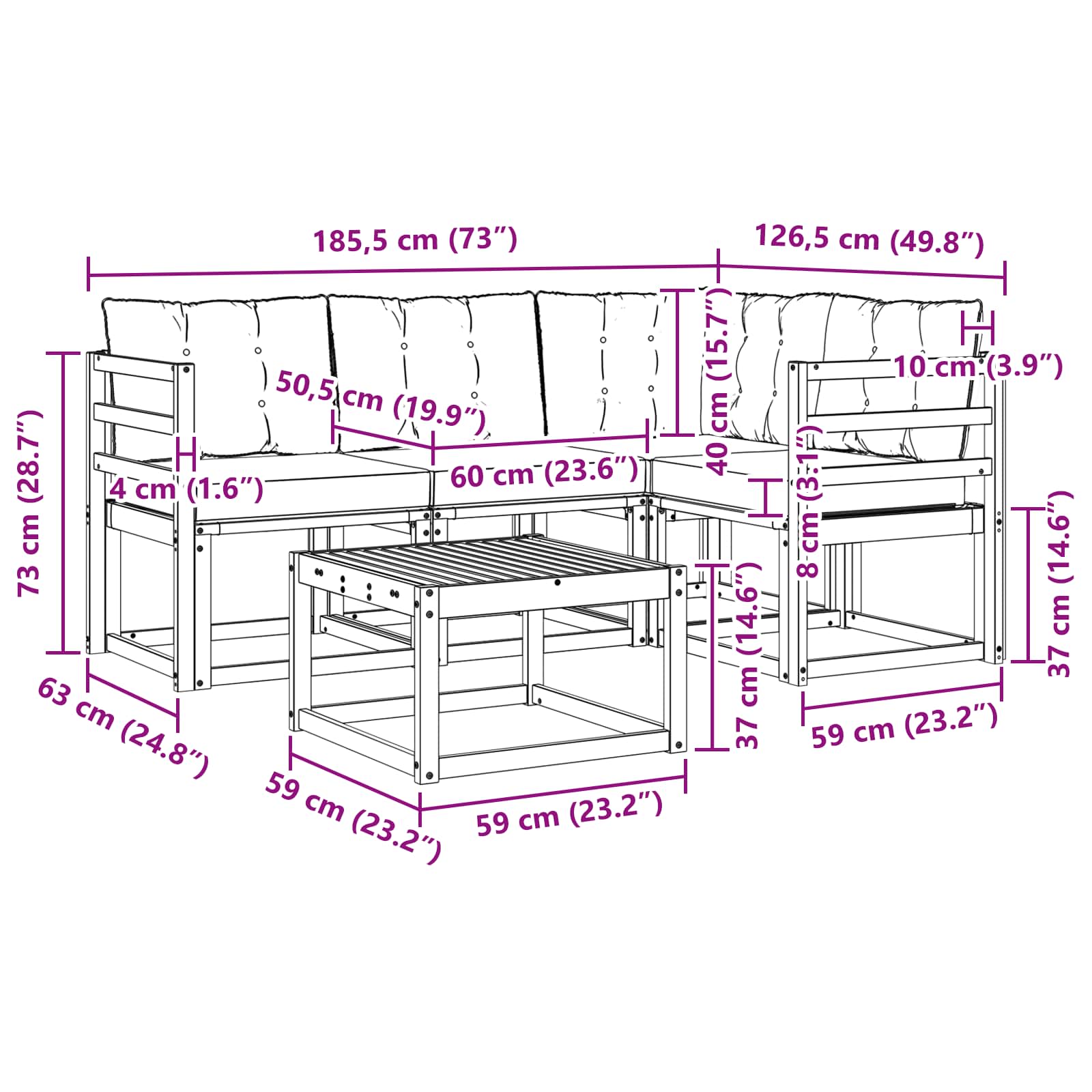 Outdoor-Sofagarnitur mit Kissen 5 pcs Natürlich und Hellgrau