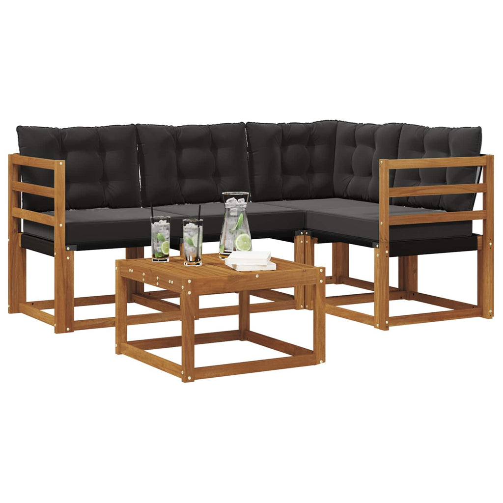 Outdoor-Sofagarnitur 5 pcs Natürlich und Schwarz