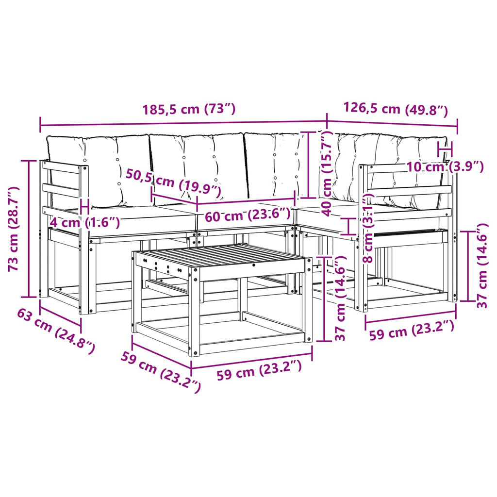 Outdoor-Sofagarnitur 5 pcs Natürlich und Schwarz