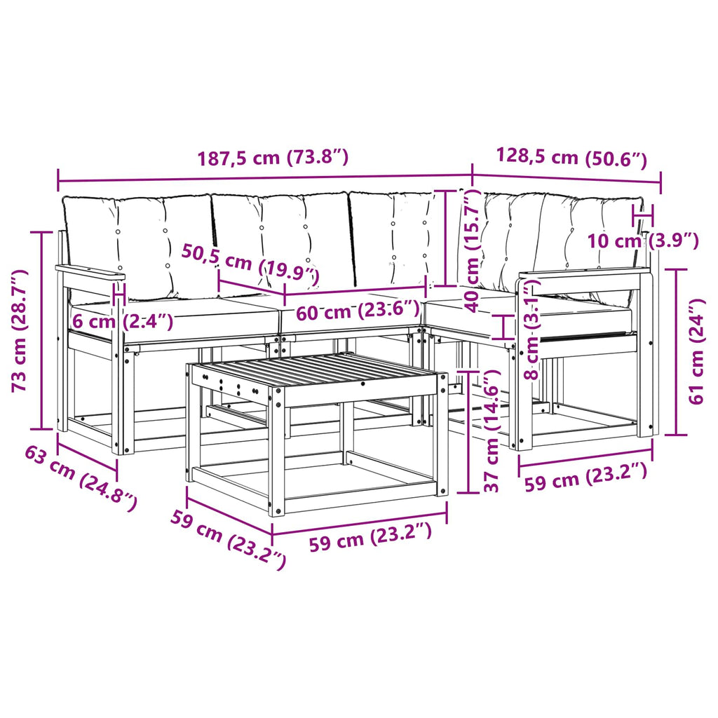 Outdoor-Sofagarnitur mit Kissen 5 pcs Natur und Creme
