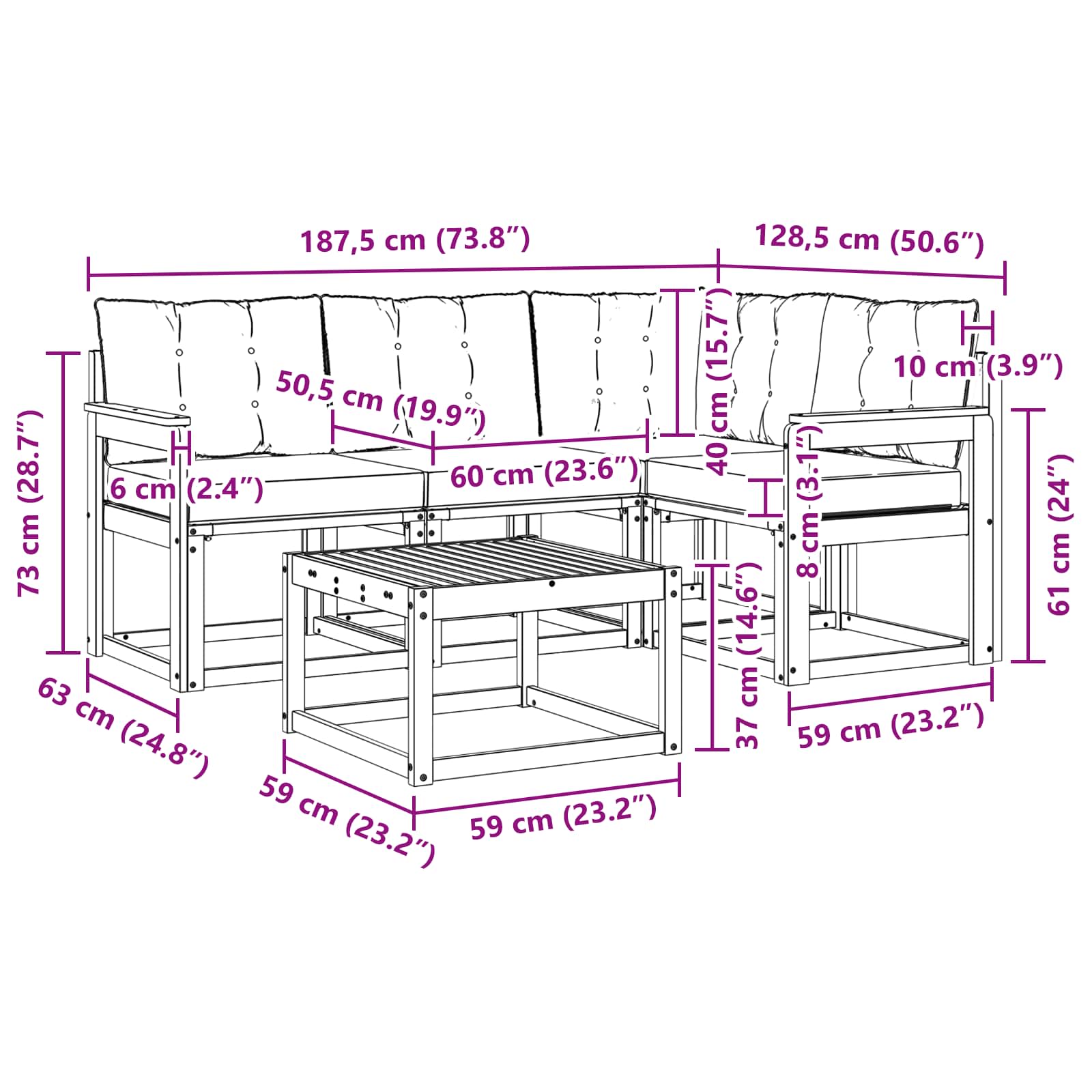 Outdoor-Sofagarnitur mit Kissen 5 pcs Natur und Creme