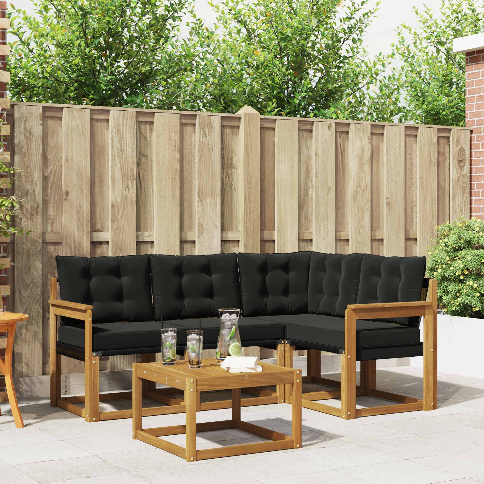 Outdoor-Sofagarnitur mit Kissen 5 pcs Natürlich und Schwarz