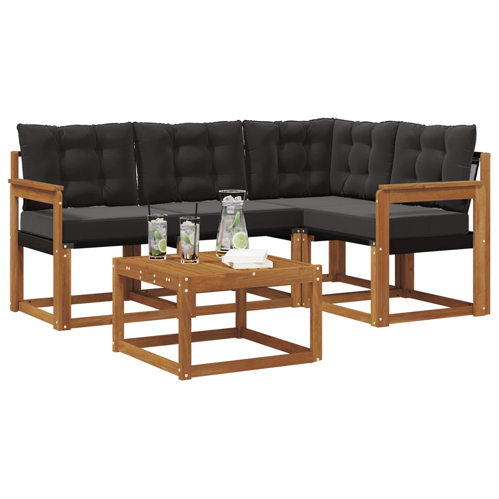 Outdoor-Sofagarnitur mit Kissen 5 pcs Natürlich und Schwarz