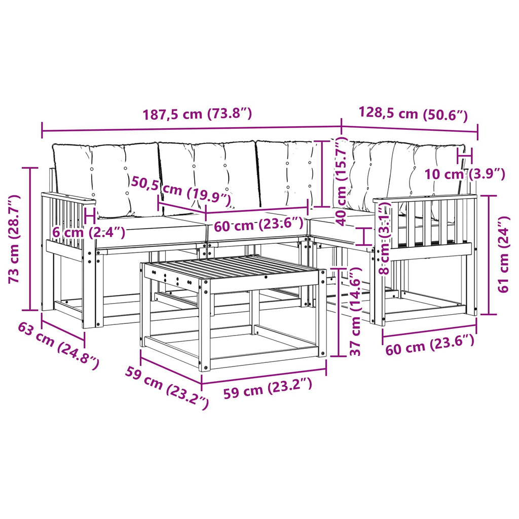 Outdoor-Sofagarnitur mit Kissen 5 pcs Natur und Creme