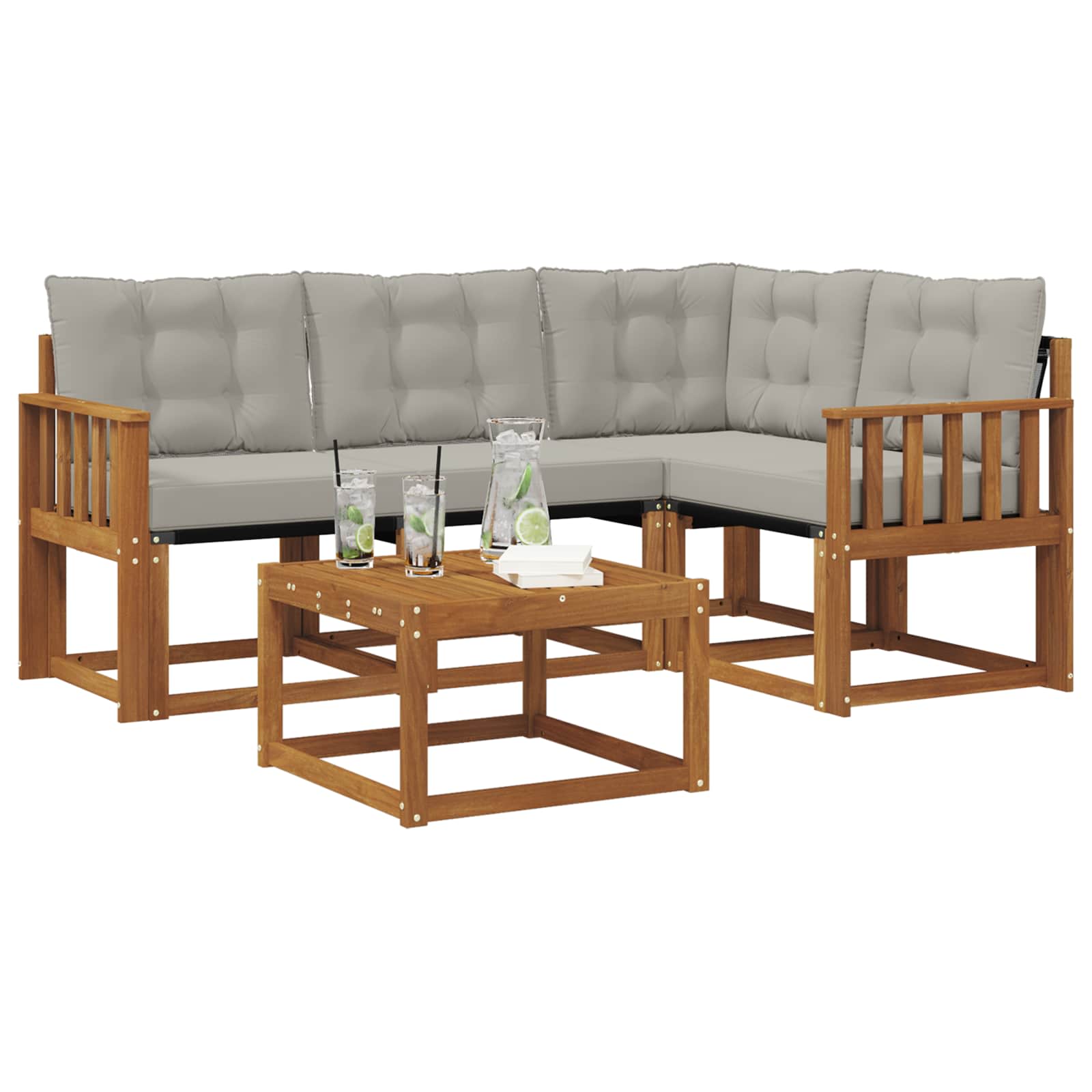 Outdoor-Sofagarnitur mit Kissen 5 pcs Natürlich und Hellgrau
