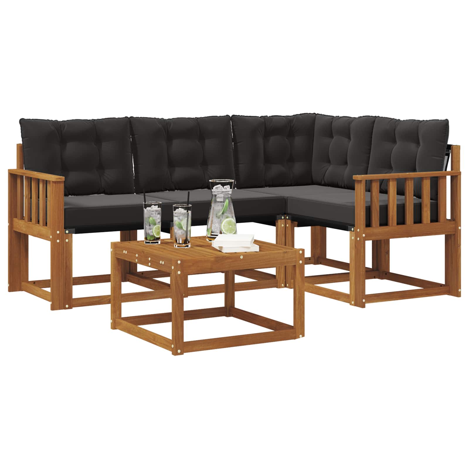 Outdoor-Sofagarnitur mit Kissen 5 pcs Natürlich und Schwarz