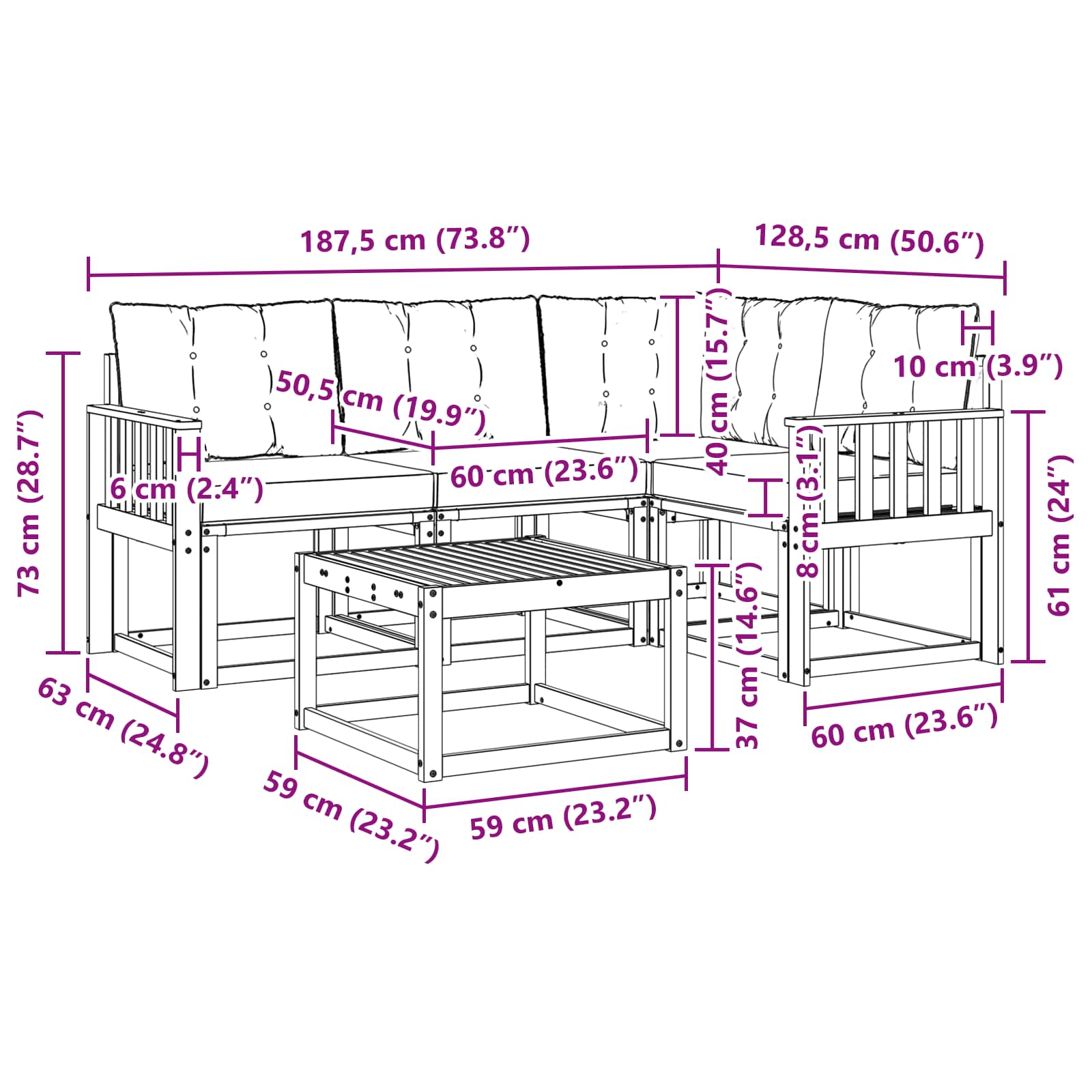 Outdoor-Sofagarnitur mit Kissen 5 pcs Natur und Beige