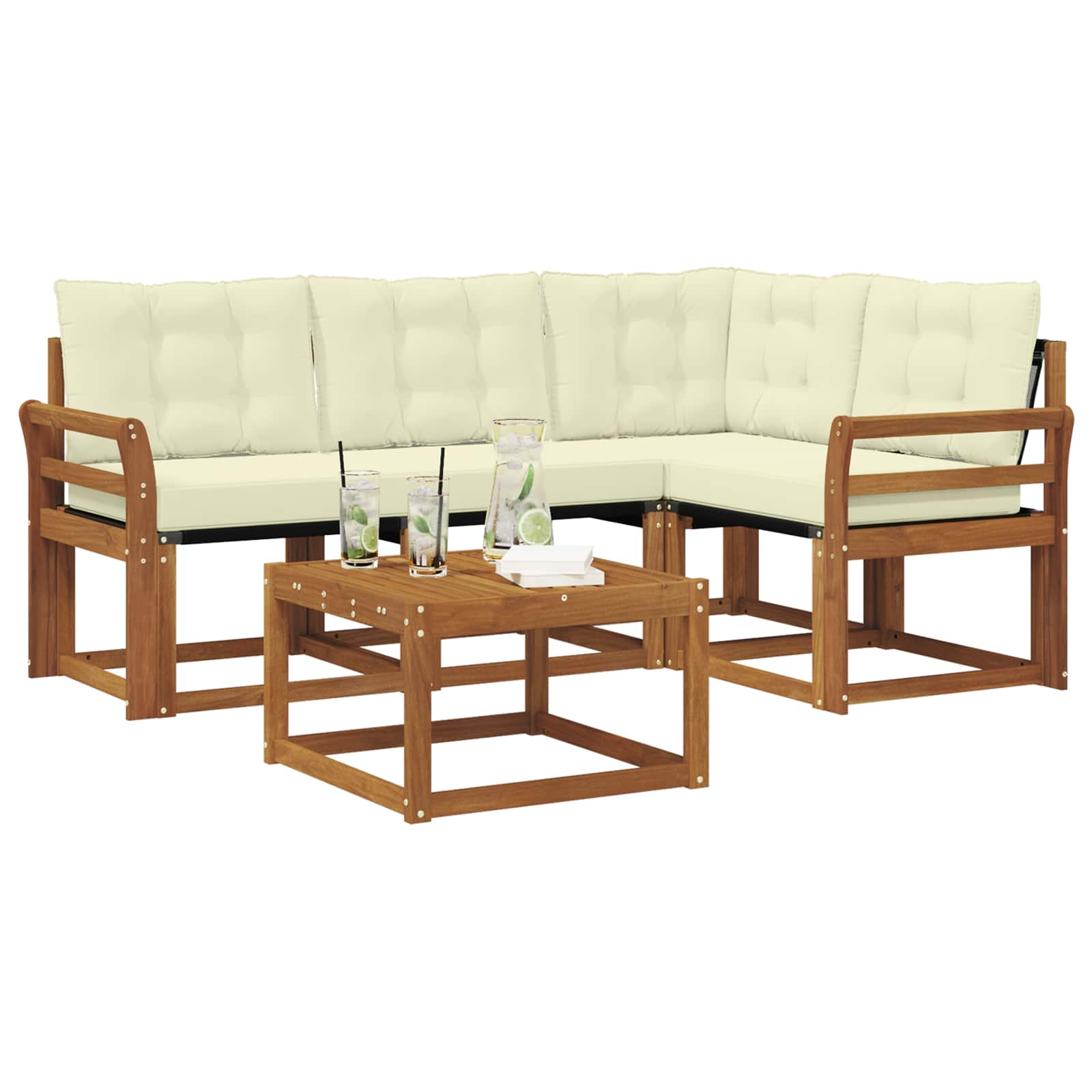 Outdoor-Sofagarnitur mit Kissen 5 pcs Natur und Creme