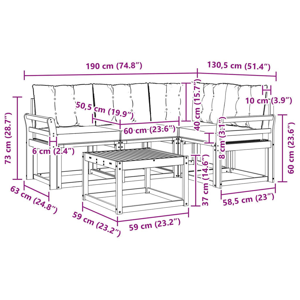 Outdoor-Sofagarnitur mit Kissen 5 pcs Natürlich und Hellgrau