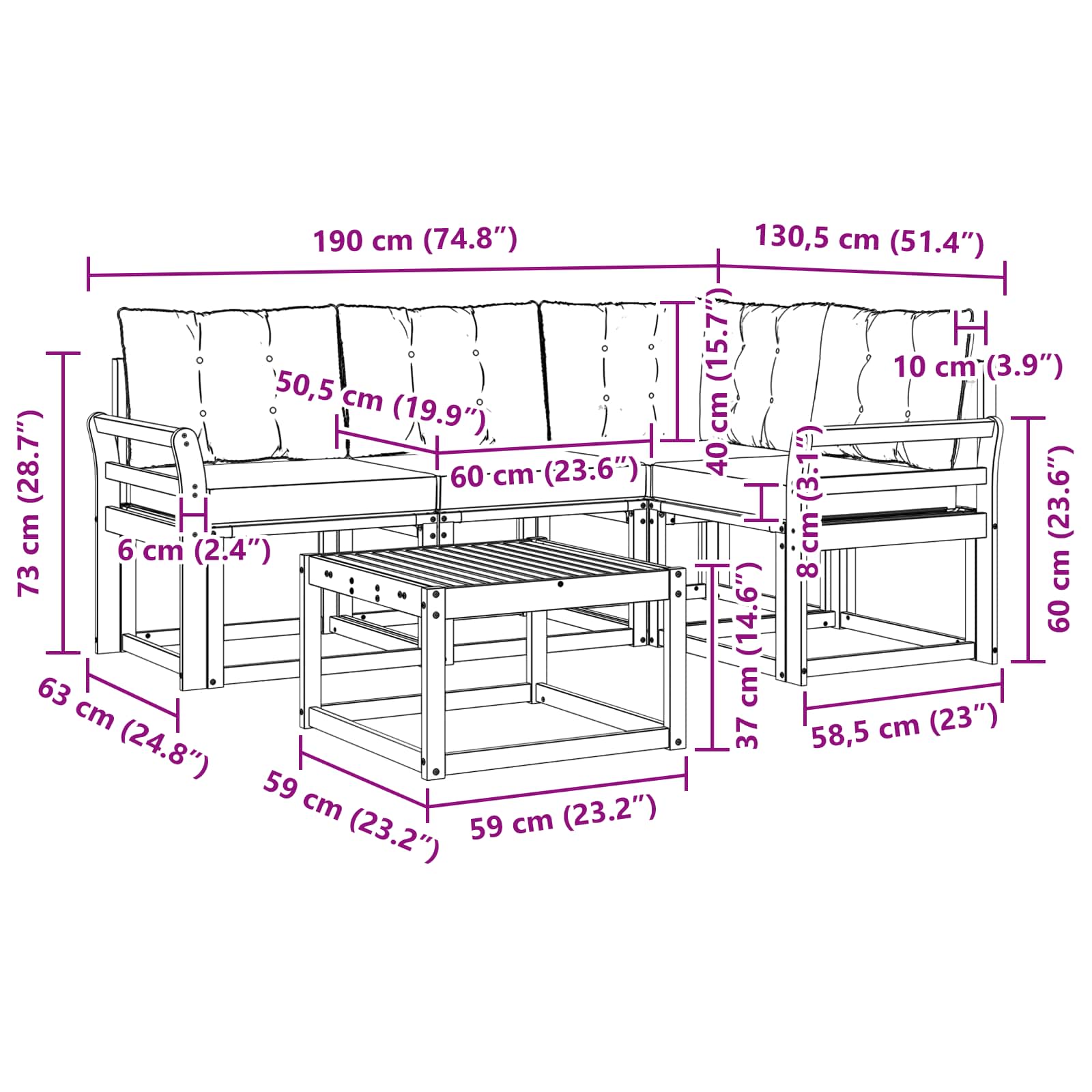 Outdoor-Sofagarnitur mit Kissen 5 pcs Natürlich und Hellgrau